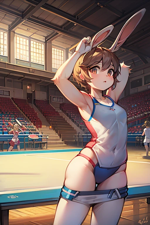 Table tennis,Olympic,rabbit,girl,holding_racket,masterpiece,best quality,super detailed,super fine illustration,