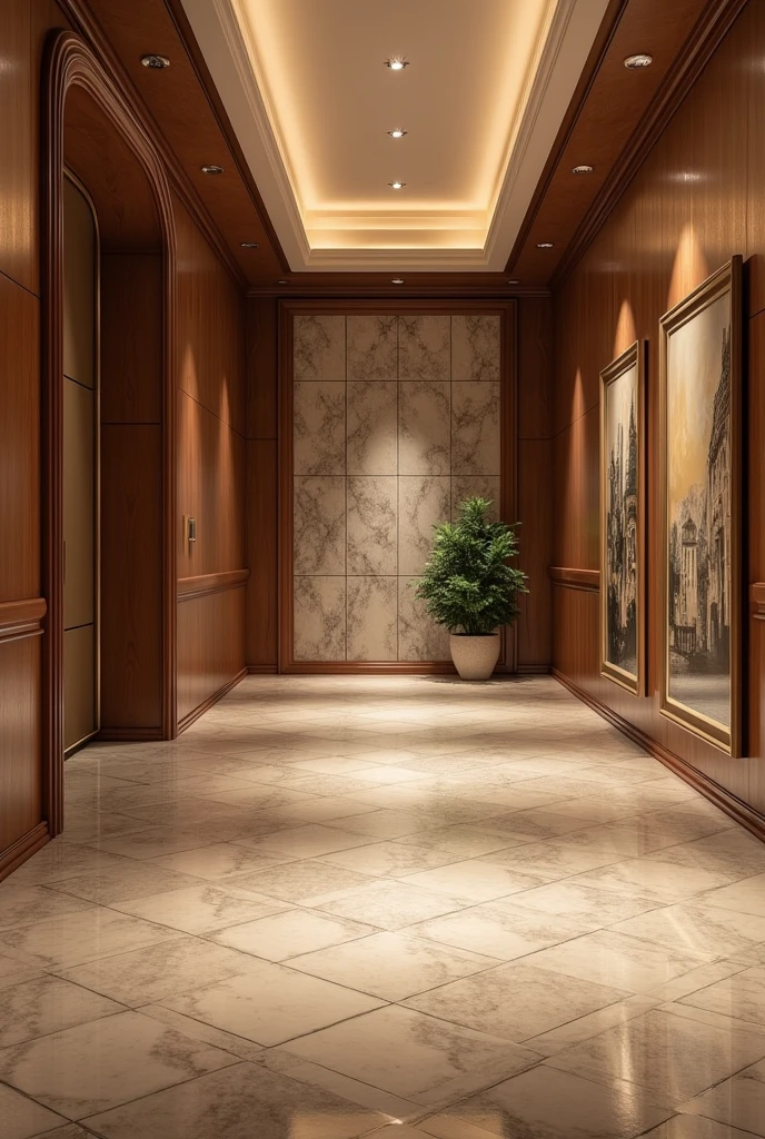 I have a luxurious and large hotel about 30 meters wide, I want to see the hotel reception on one side in a large space and then go to the rooms.