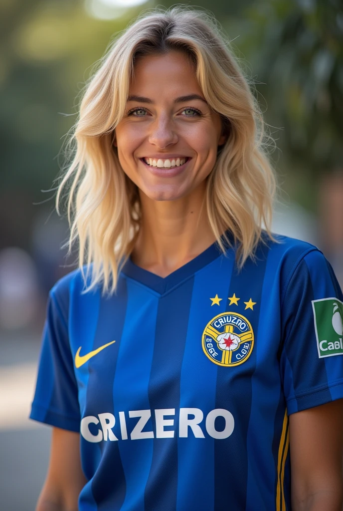 blonde with a Cruzeiro Esporte Clube team shirt