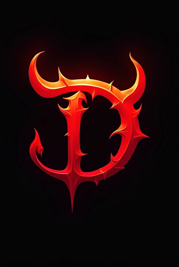A logotipe of letter D, in red color, with demons horns and demon tail