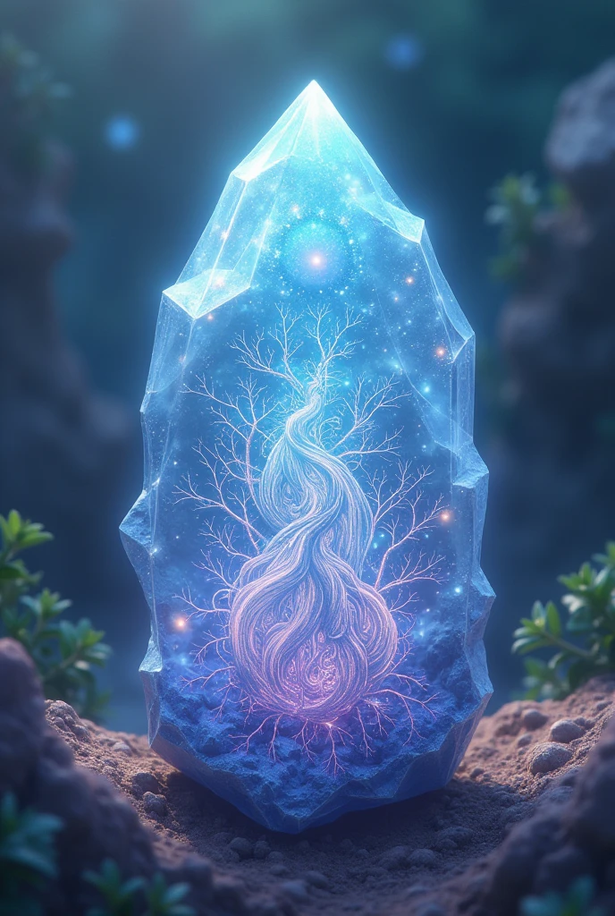 A small mineral named after "evolutionary" and inside this mineral there are cosmic roots. Make it in anime form or in manga form