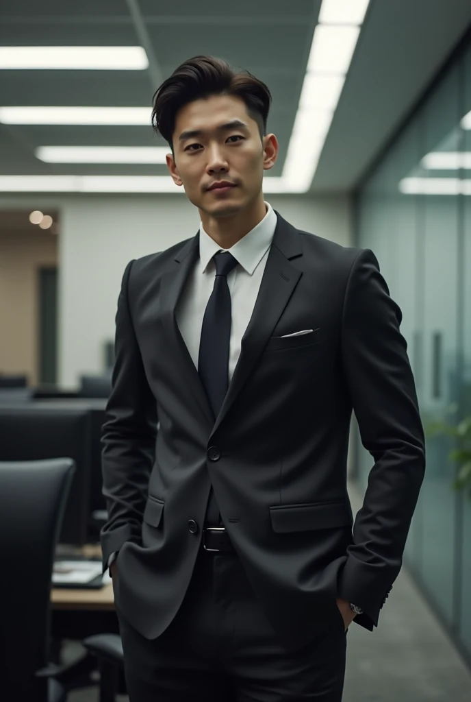 A Korean suit man handjob in office 
