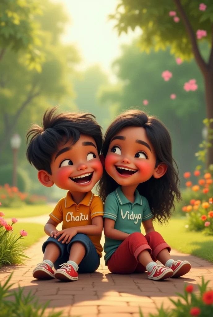 There is bestfriend park and one boy and one girl are sitting ang laughing each other in a beautiful bestfriend park shoe their names on dress
The boy name is chaitu and the girl name is vidya