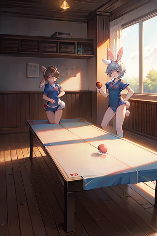 rabbit,girl,short hair,masterpiece,best quality,super detailed,super fine illustration,8k,Olympic,Table tennis,racket