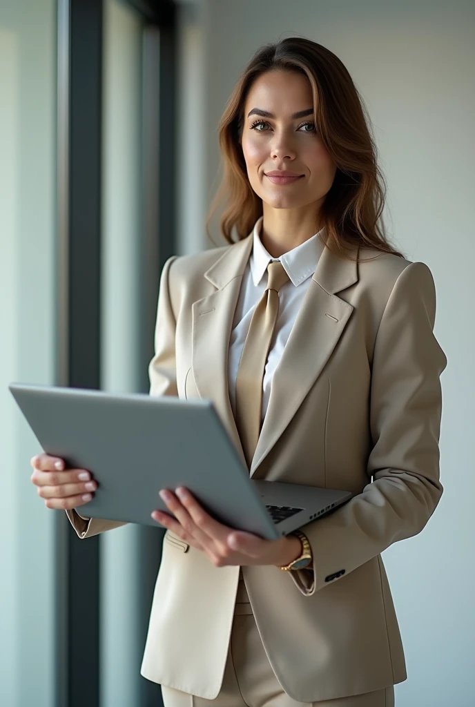 id Picture suit and tie holding a laptop for women
