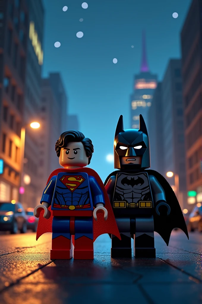 Superman and Batman in lego art, night