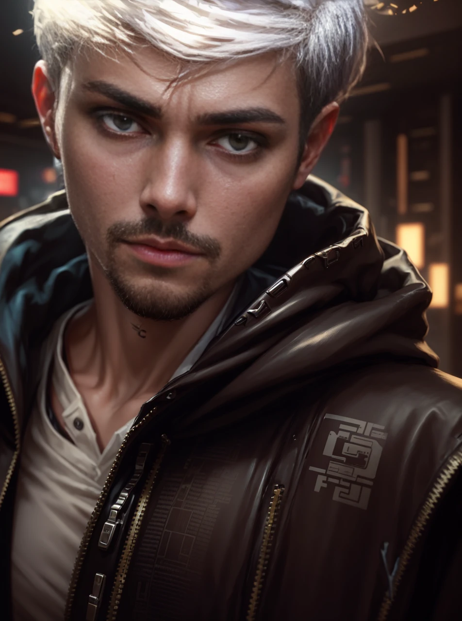Boy with coffee cyberpunk background realistic face 8k quality ultra hd