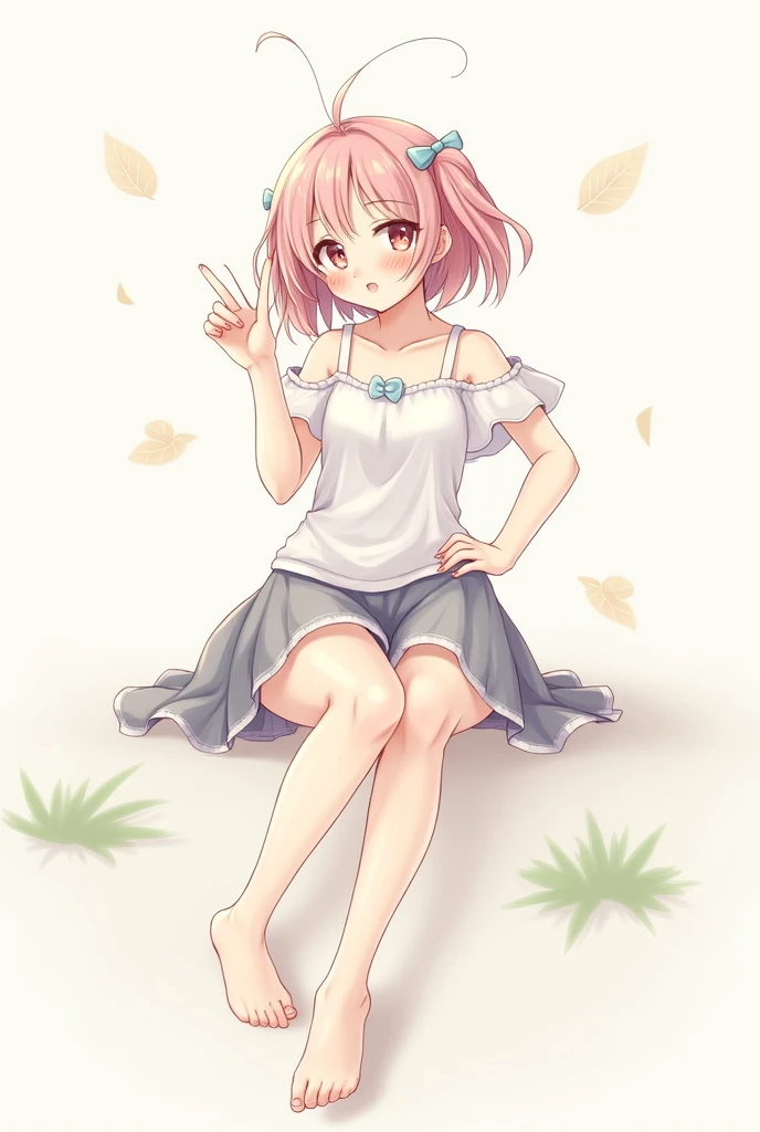 best quality, 1girl, sayori, portrait, solo, (light blush:0.5), (blush:0.2), short hair, pink hair, blue eyes, (small breasts:1.1), smile, (petite:0.5), 14 years old, (loli:1.8), sketch, (pink t-shirt:1.5), no bra, hair bow, red bow, (blue skirt:1.3), (nipple outline:0.9), (covered nipples:1.5), sunlight, sun beams, laying on grass, laying down, (knees up:1.5), park, surrounded by flowers, (evening setting), sweet expression, (sfw:0.7), (ecchi:1.2), happy, (white panties:1.4), cameltoe, (close up:1.4), (legs open:1.3)