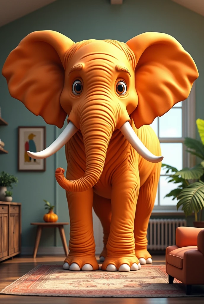 Orange elephant inside the room