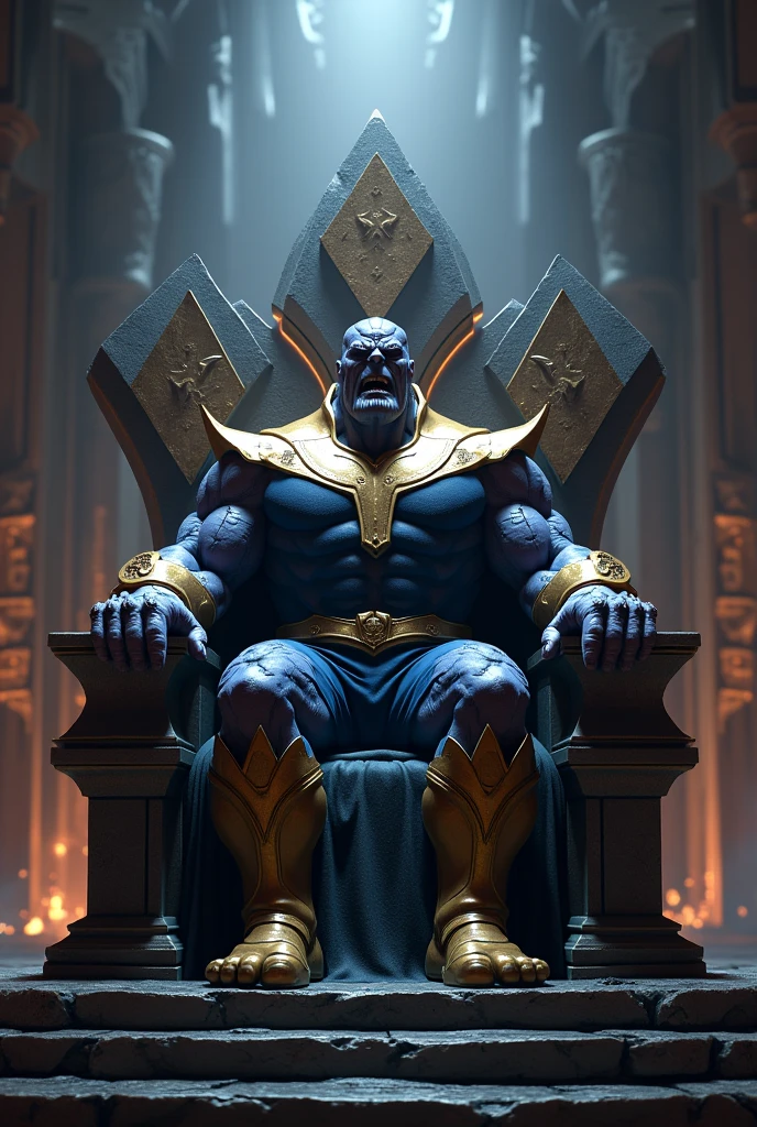 arafed man sitting on a throne in a room with statues, still from marvel movie, muscular magician man, fantasy character design, still frame from a movie, inca style, comicbook art, dictator, lucifer, witness stand, argos, by Ma Shi, textless, exalted --auto --s2
