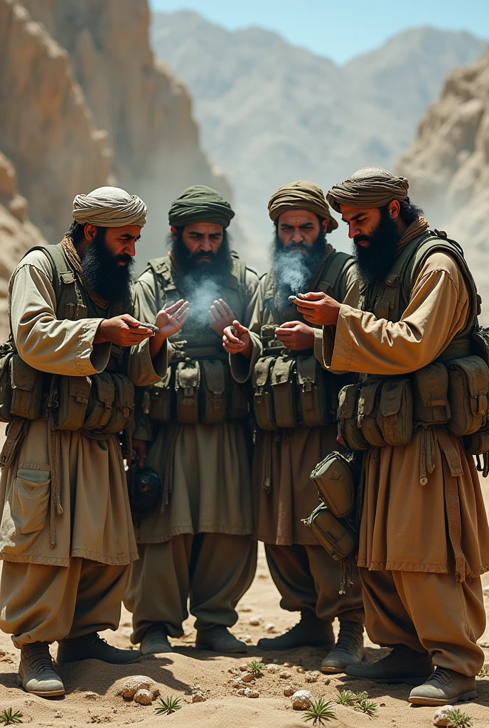 4 tough Taliban sitting smoking marijuana
