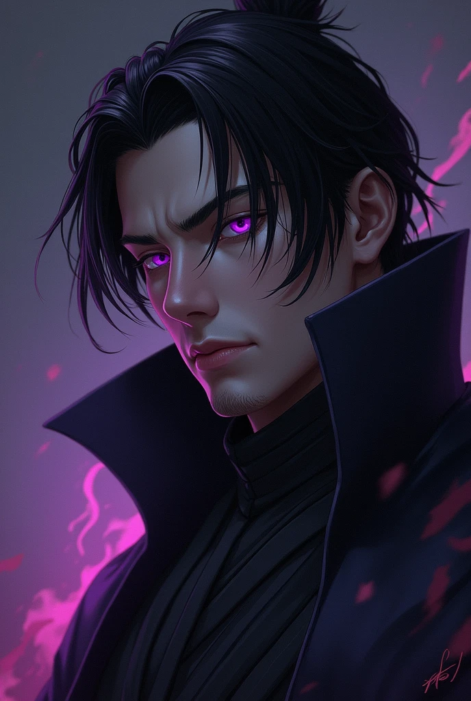 male, black hair, purple eyes, emperor, languid eyes, The alluring 30s, bust, indifferent expression