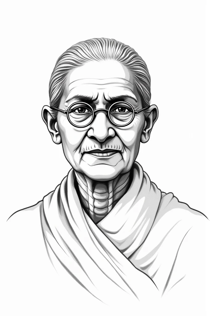 Role in Gandhi led mass movement: Many women played a proactive role in Gandhian movements. Kasturba Gandhi imprisoned for participating in Quit India Movement and consequently died in Poona Jail. Vijaya laxmi Pandit actively participated in all civil disobedience movement (1932,1941) and got arrested. Similarly, Indira Gandhi organized ‘Monkey army’ of youths.
Her in 50's pop  potrial   sketch  with black outline  with white background only