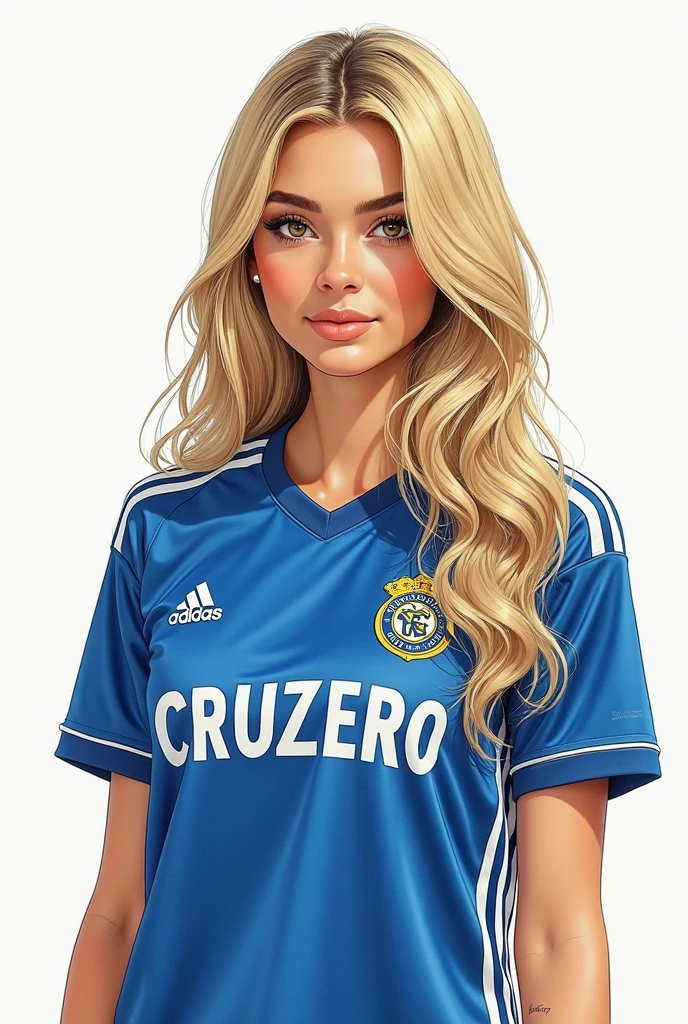 drawing of blonde with the jersey of the Cruzeiro Esporte Clube football team from Adidas


