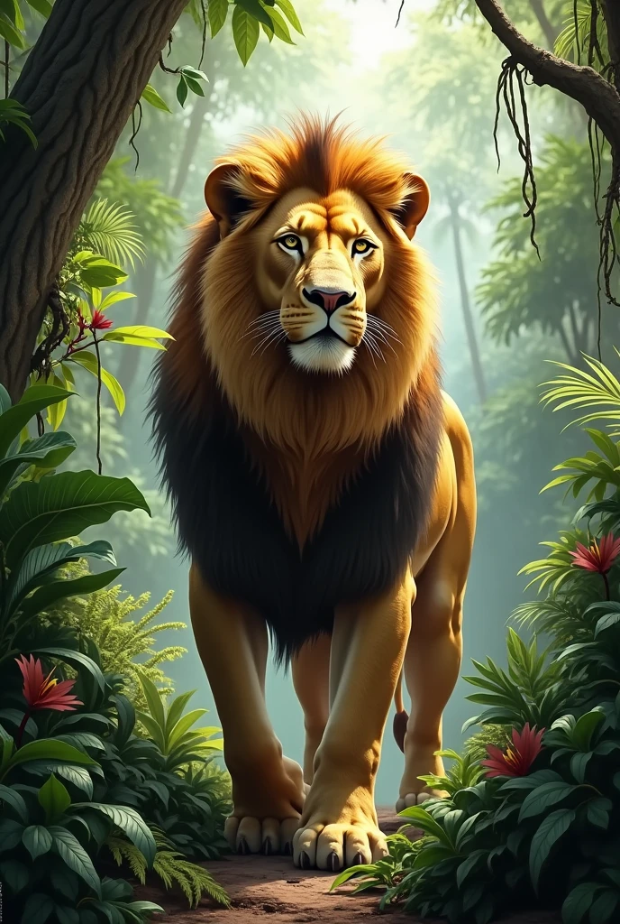 Lion setting in jungle