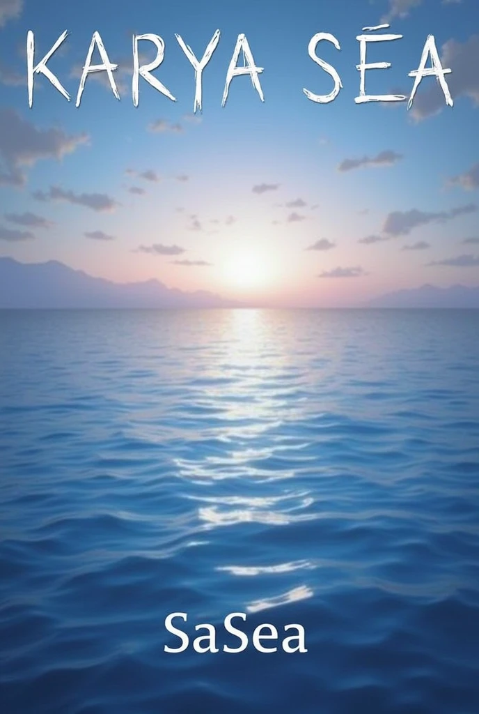 The cover of the novel with the title KARYA SEA and at the bottom it says Written By SaSea The sea with a beautiful, aesthetic view with a calming twilight sky