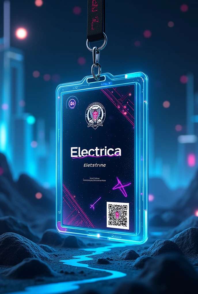 I want to create id card for my college event ' Electrica 24.0' of theme meta verse. Include college logo, event logo ,name , designation of the person