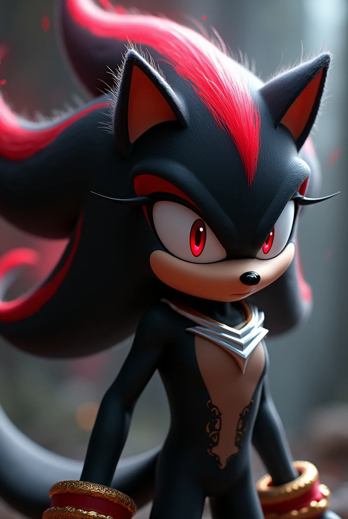 shadina the hedgehog black fur jet red streaks nice body reddish eyes tender pretty beautiful female character of shadow the hedgehog