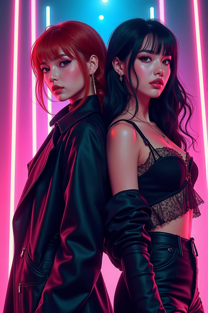 Create an image of Hwasa idol and Felix from Stray Kids