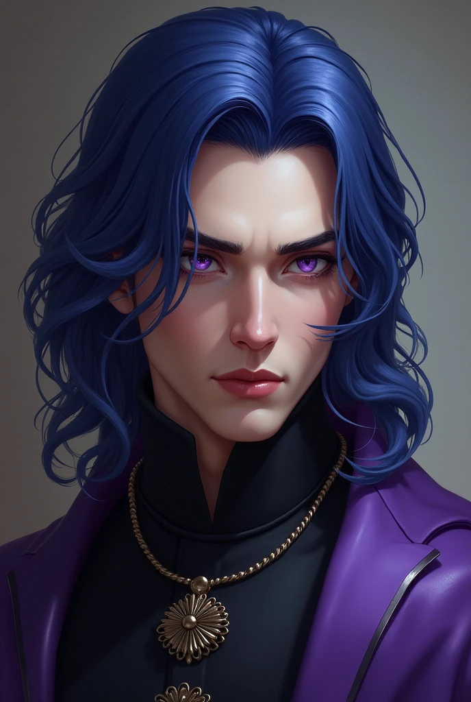 male, Blue-violet hair, Dark purple eyes, emperor, languid eyes, The alluring 30s, bust