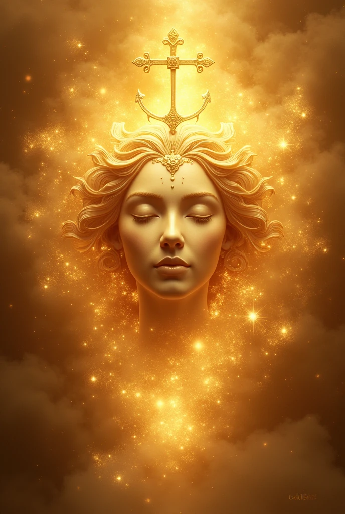 Medical symbol in gold colour resembling goddess face 