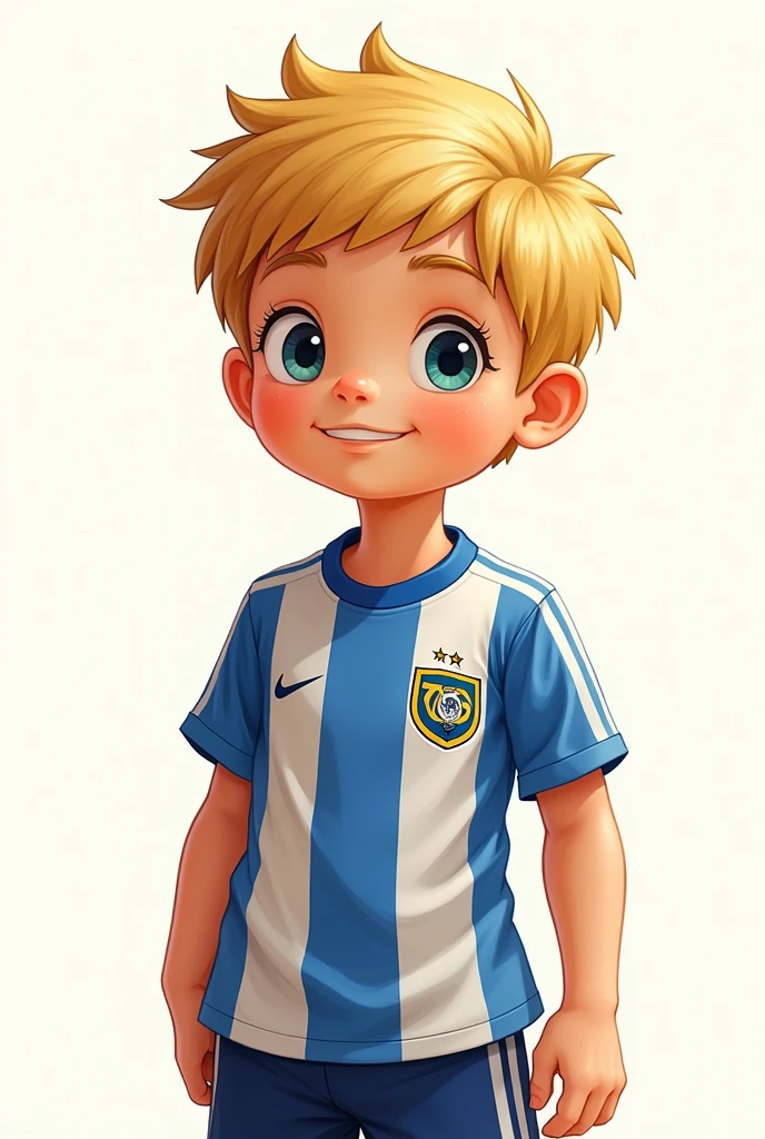 drawing of a blonde child wearing the Cruzeiro soccer team shirt 



