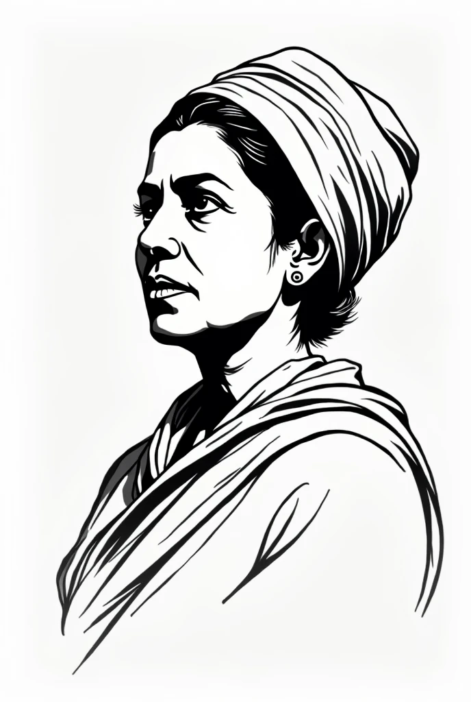 Social and Women Mobilisation: Women played an important role in mobilisation by leading from the front and through their writings. Prominent women like Aruna Asaf Ali was the leading figure of Quit India movement and edited journal ‘inquilab for mobilization. Similarly Raj Kumari Kaur was the founder of All India Women’s Conference. Her in 50's  pop potrait  art with black  outline  sketch without colour and white background  only