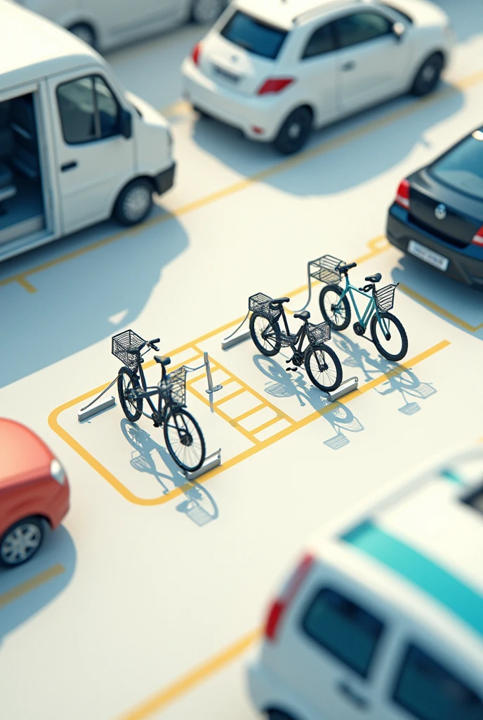 Create parking spaces and bike racks by simply marking them with straight horizontal lines with the measurement of one bike per space