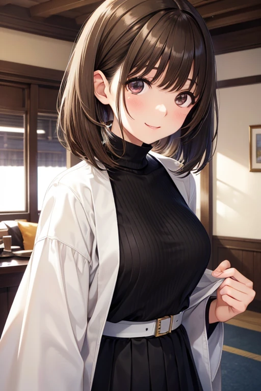 anegasaki nene、Shiny brown hair, short hair, (Beautiful brown eyes、Sparkling eyes, Fine grain)、smile、Ultra-detailed eyes、Highly detailed face, Highly detailed eyes,


(masterpiece,Highest quality,High resolution,Highest quality,Super Details),8k,wallpaper,An illustration,

Twin tails、Brown Hair、turtleneck、Black Skirt、Lucky Pervert、Harem