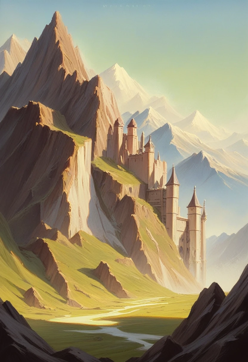 mountains with a castle in the distance and a few rocks in the foreground, hyperdetailed 3d matte painting, hyperdetailed 3 d matte painting, 3 d render and matte painting, mountain ancient fortress, photorealistic matte painting, 3d rendered matte painting, matte painting in fantasy style, highly detailed matte painting, a detailed matte painting, intricate matte painting