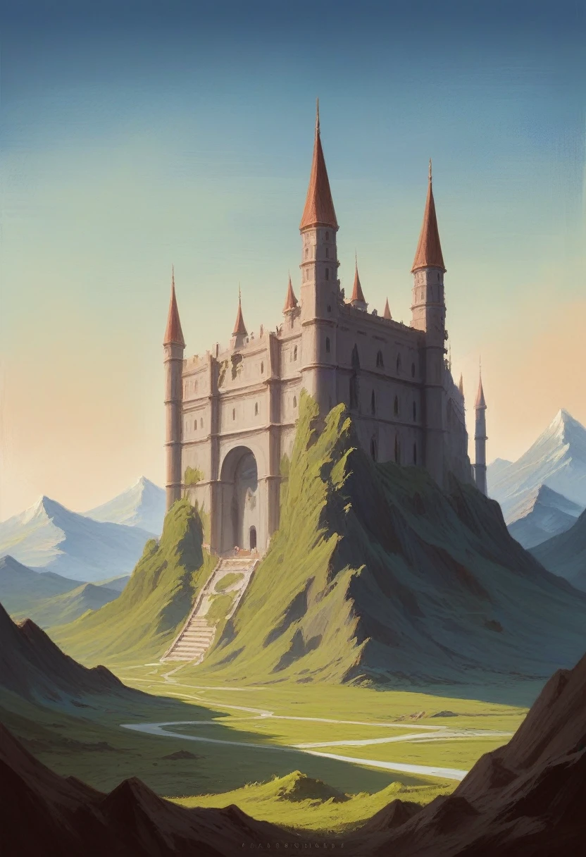 mountains with a castle in the distance and a few rocks in the foreground, hyperdetailed 3d matte painting, hyperdetailed 3 d matte painting, 3 d render and matte painting, mountain ancient fortress, photorealistic matte painting, 3d rendered matte painting, matte painting in fantasy style, highly detailed matte painting, a detailed matte painting, intricate matte painting
