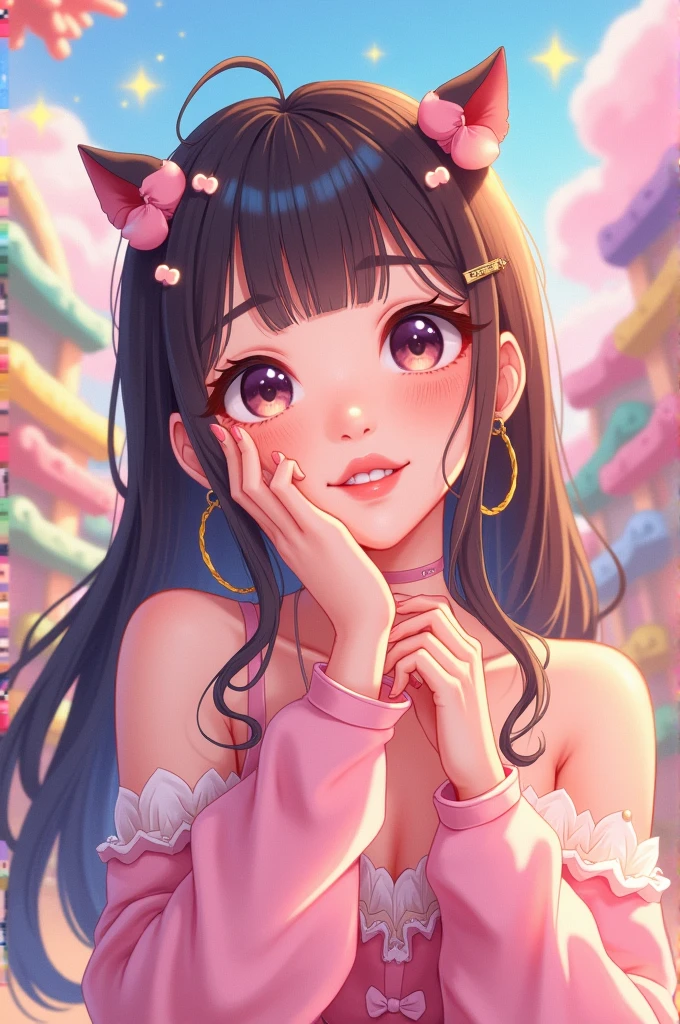 A kpop star who is kawai and cute in anime style not to much details
