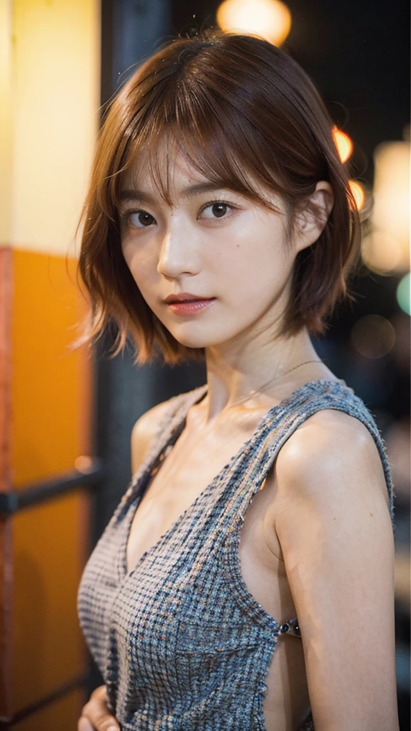 Model actress、One Woman、Singer-songwriter、cool、Japanese and half European、Bright orange hair colour、short hair、evening、summer