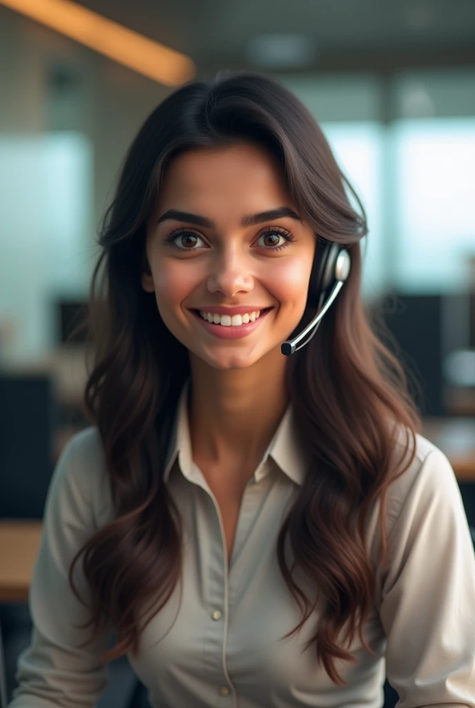 "A smiling Pakistani girl with a professional background, wearing a headset and sitting in front of a computer, with a friendly and approachable expression. The text 'GrowwayGlobal Sales Director ' is written prominently on the image, with the same spellings as i requested." GrowwayGlobal sales Director write on image