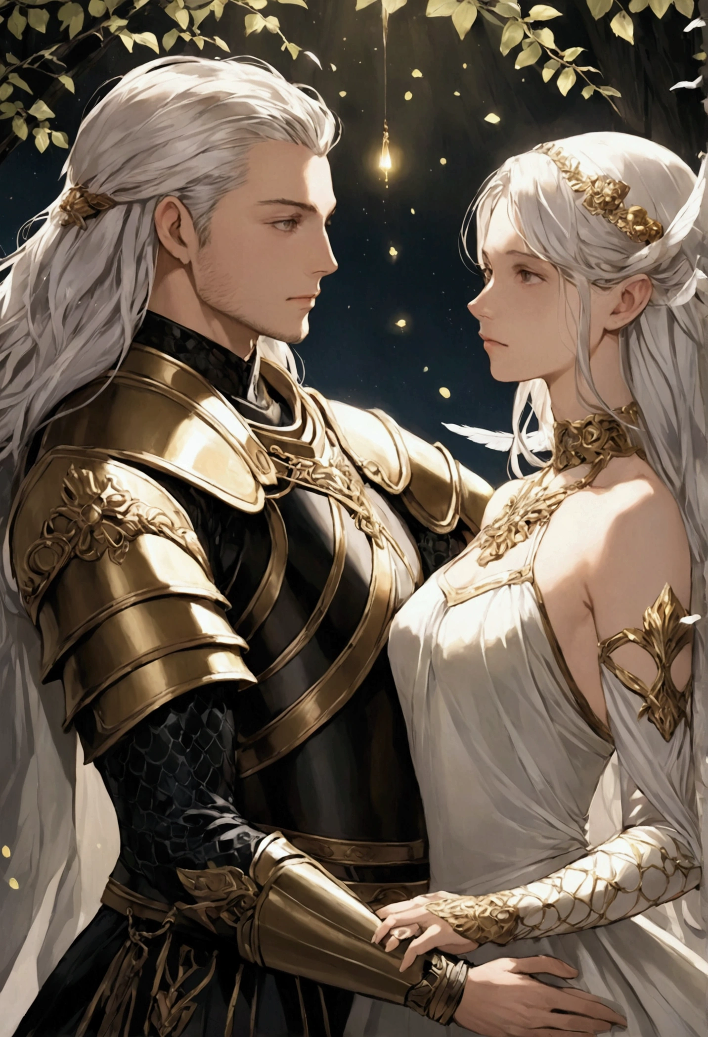 Abyssus was a being with pure perfection in his face and body, Although I didn't know their gender, It was like the standard of beauty that existed in her home., had white hair, but at the tips he alternated with black, His shoulders and elbows were covered in some kind of scales that seemed to create some kind of armor., Her clothes were made of some kind of strange fabric and things from the sea as well as having flowers growing out of her skin., His hair was full of feathers and it looked like little creatures that looked like fireflies were following him everywhere..