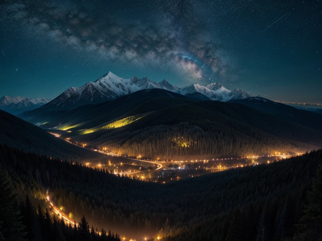 Night Sky View, Enchanted Forest, Mountain Panorama