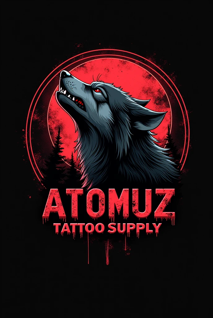 Can you create a logo for my store?.
Let it say ATOMUZ TATTOO SUPPLY in red and black and have a wolf and be round