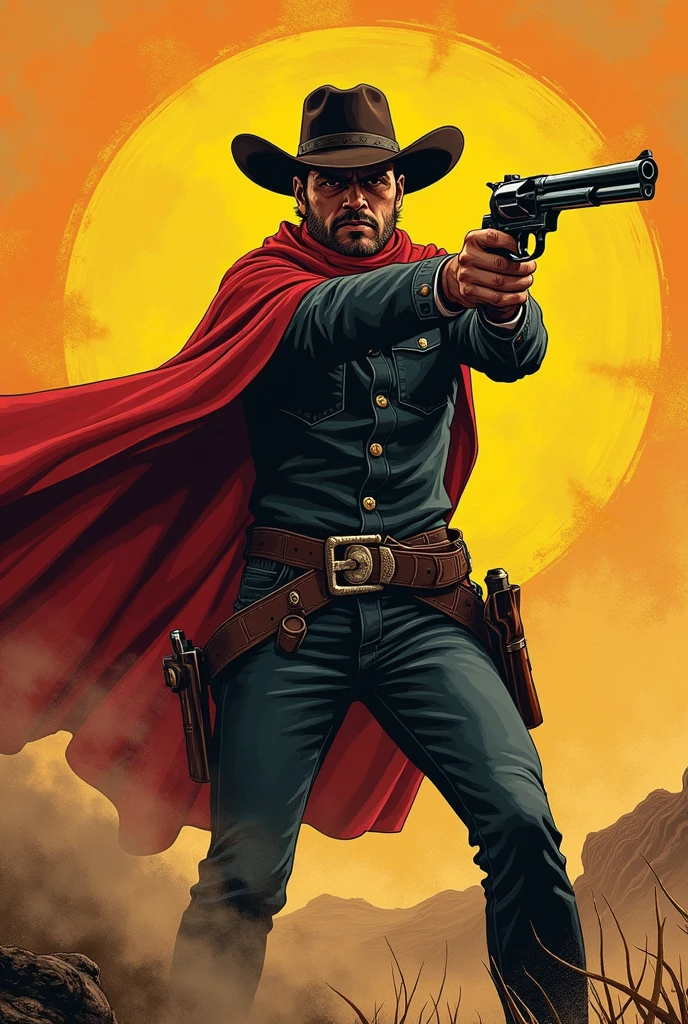 Cowboy in a gun fight. Western comicbook style