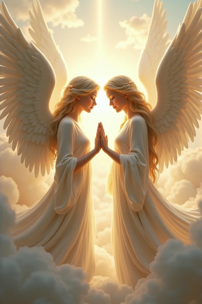 Two angels praying holding each other's hands
