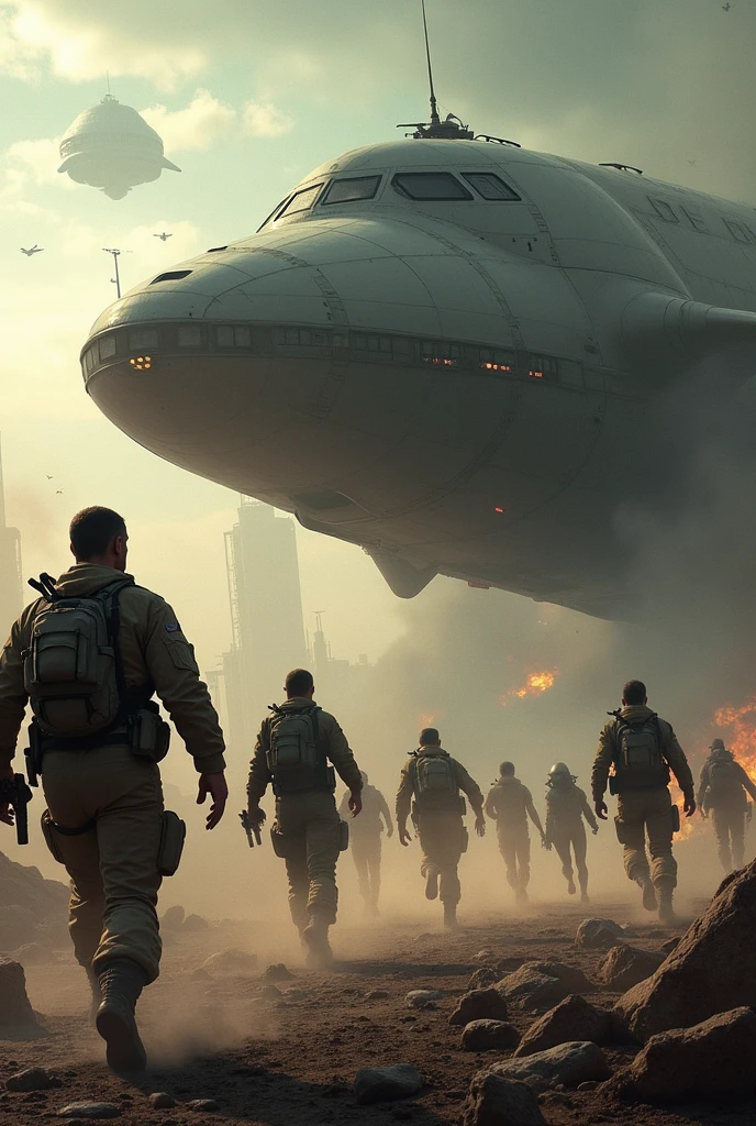 The spaceship is on earth, people enterimg in the spaceship and fight with aliens