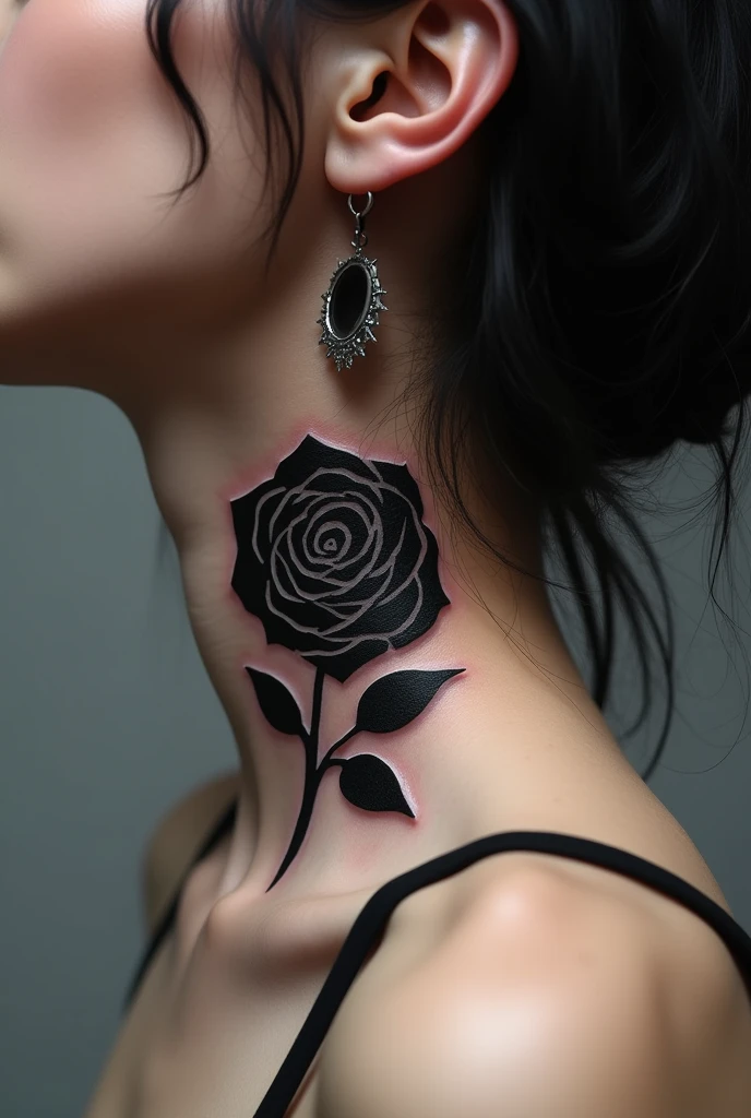 A black rose tattoo on the neck