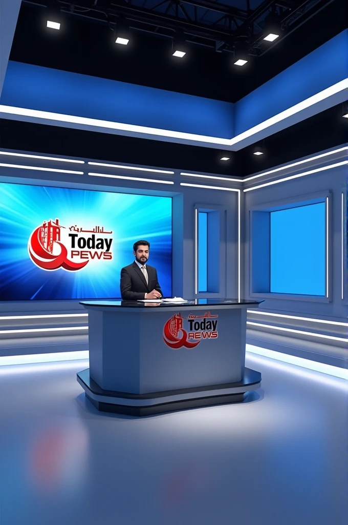 Background Sindh Today News HD TV Studio sitting in full suite as news caster