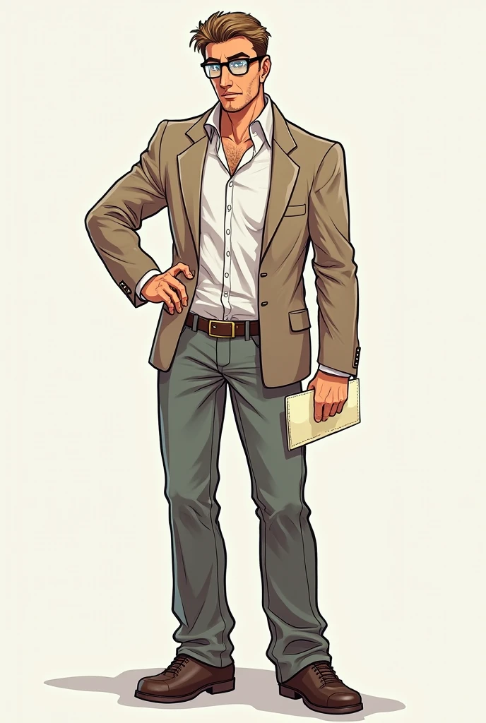 Man with glasses character sheet ,not colored, style by
