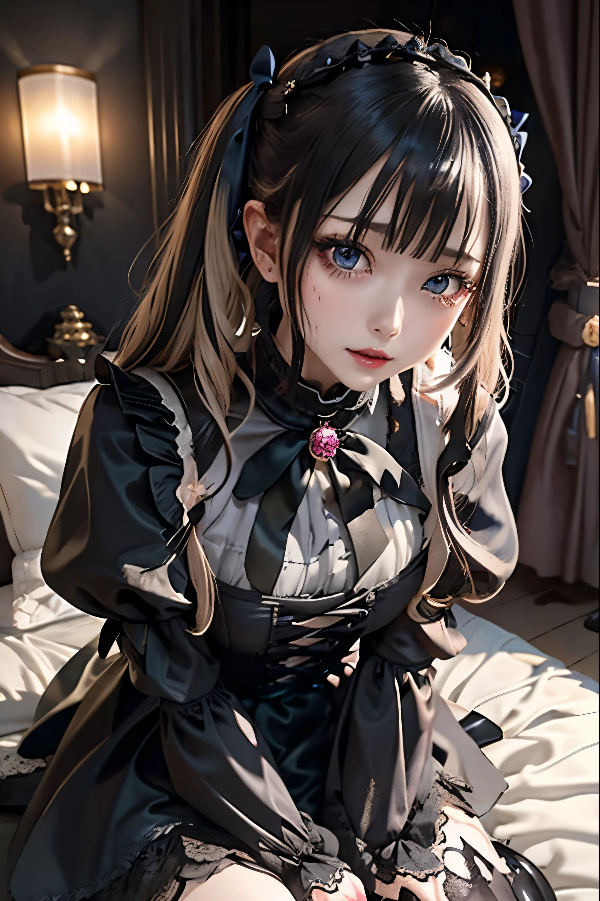 Hard Dark Gothic Makeup、Black dark eyeshadow、sad、Good skin radiance、Dark Gothicメイク、Dark smile、palace、The beauty of fragrance、24-years-old、Expressions of intense sexual pleasure、Embarrassed look、Dark Gothic、Highest quality、Expression of sexual pleasure without pain、Drunk face、Purple maid outfit、mysterious、noble、Loving smile、Twin tail hair、Right eye is blue、Left eye is red、Super tempting pose、Platform heel shoes、Heavy makeup、Gothic ta Clothing、Silver Hair、Long Hair Straight Hair、Cute Gothic Loliress、Beautiful Face、elegant face、Attractive face、Stained glass background、Chest glistening with sweat、The room is dark、goth long dress、Bell Sleeves、Wizard Sleeve、Decadent look、Sexually excited expression、Wet shiny thigh water、Thighs that are wet and shiny with oil、Background of a room full of roses、Sad look、Rose Maiden、The embroidery is pink、The dress has pink embroidery.、Thigh-high socks、Knee-high socks、Gentle expression、Dark black eyeshadow、Stained glass and rose background、Thighs are a little thin、Female Duo、Female couple、dark church background、Stained glass、Black metal world、Dark Castle、Dark Room、Slender body、gothic long dress、Victorian dress、Small breasts、With a glass of wine in your right hand、With a lantern in his left hand、The bed is covered with roses、Her thighs are shining with sweat、My body is wet and shiny、There is a lot of glitter on the thighs、I am sweating、My thighs are sticky with sweat.、My thighs are glistening with sweat、My whole body is sweaty and shiny、I sweated a lot.、My thighs are sweaty、My wet thighs are glistening with sweat.、There is a lot of sweat shining all over my body、Slender body、I rest my head on the pillow、Sleeping in bed、Beautiful legs、Outstretched legs、Lying in bed、Lying on your back in bed、On all fours、Knee Up、Kneel、Put your arms behind your back、Kneeling on the bed、Super beautiful straight hair、Straight hair to the ends、Straight Perm Hair、Show off your glamorous thighs、Sit on the bed、Ass on the bed、Sitting with legs wide apart、Thighs are a little glamorous、