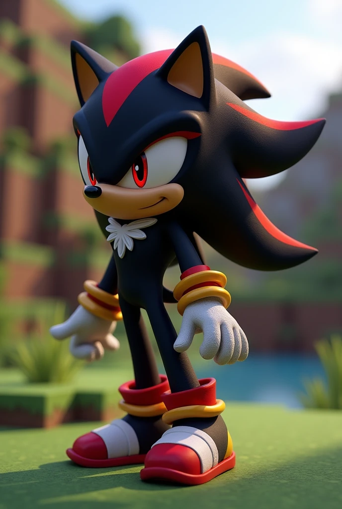 shadina the hedgehog black fur jet red streaks nice body reddish eyes tender pretty beautiful in the world of minecraft female character of shadow the hedgehog 