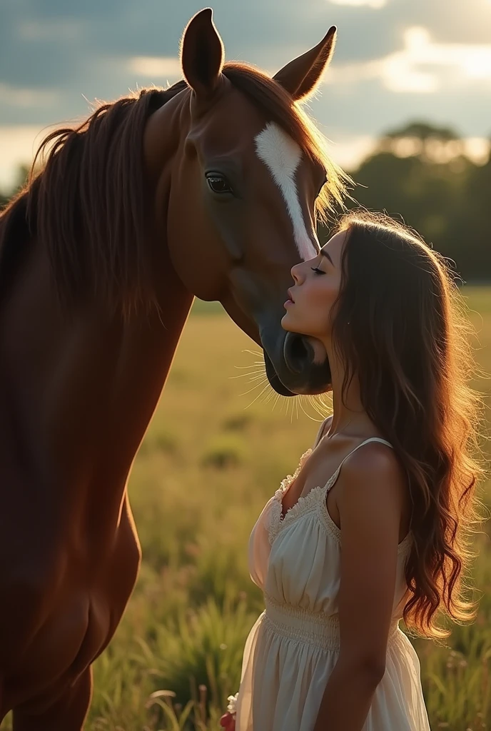 Creates an image of a horse eating a girl sex