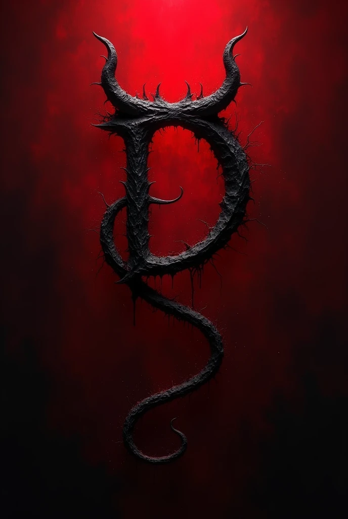 A logotipe of a evil letter D, in red color, with demons horns  and demon tail