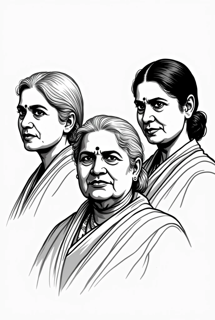 Raising voice of freedom at International level: Bhikaji Cama organized free India Society in UK and called as Mother India’s first cultural representative of USA. Vijay laxmi Pandit raised Indian voice at San Francisco UN meeting. Sarojini Naidu participated in round table conference along with Gandhi and Nehru. Vijay Laxmi pandit's portray in 50's pop potrial sketch with black outline with white background only