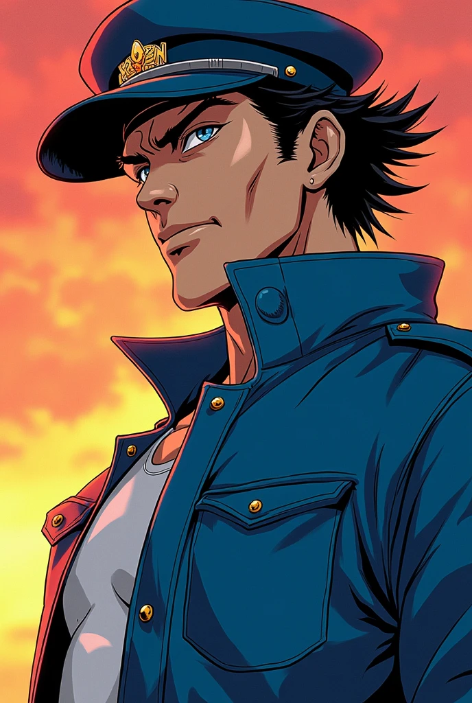 Anime character wearing a blue jacket, Joseph Joestar, jotaro kujo, Jojo anime style, jotaro, Becoming a JoJo character, In Jojo\The Bizarre Adventure of, Ninja scroll anime style, an angry muscular army general, Kentaro Miura's Manga Art Style, JJBA, Joe Biden as a JoJo character, striking manga artstyle,Dwayne Johnson style,((Defective Japan))
Japanese student cap,((Japanese Banchou)),((Gaze to the upper left)),((Japanese)),((Showa era villains)),((Profile view, forward))
Getter Robo,Nagare Ryoma,Upper body naked,((Gofu Nagai)),