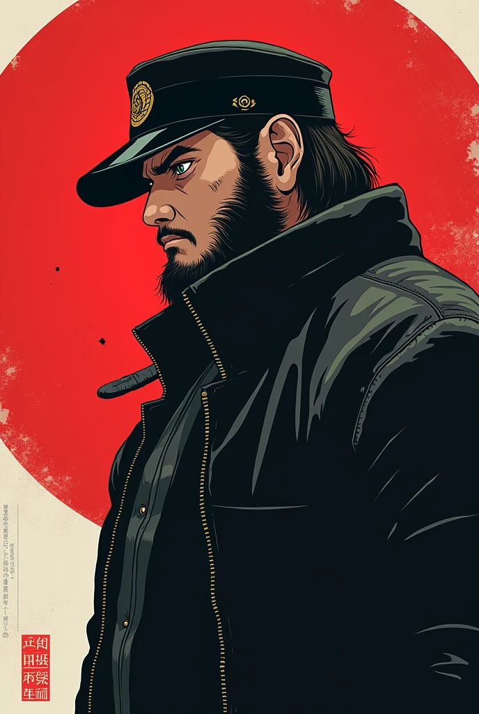 Anime character wearing a black jacket, Boom King Kong,, Ninja scroll anime style, an angry muscular army general, Kentaro Miura's Manga Art Style, JJBA, striking manga artstyle,Dwayne Johnson style,((Defective Japan))
((Japanese student cap)),((Japanese Banchou)),((Gaze to the upper left)),((Japanese)),Showa era villains,Profile on the left,Looking forward,((純Japanese)),((school uniform))((Naked school uniforms))